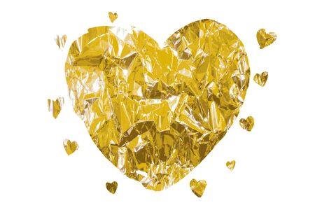 Vector heart hand painted golden background. Isolated on white. Shining brush stroke for you amazing design projectのイラスト素材