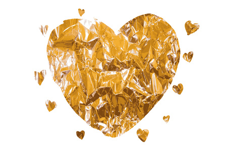 Vector heart hand painted golden background. Isolated on white. Shining brush stroke for you amazing design projectのイラスト素材