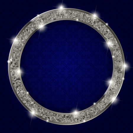 round silver frame with lights on a dark background. Vectoe illustrationのイラスト素材