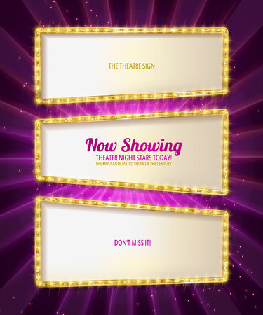 Gold frame retro comic design banner elements with light bulbs, Vector illustration.のイラスト素材