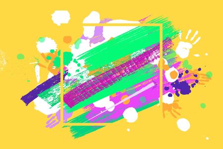 Bright color Vector Paint Splashes. Indian Holi Festival Background in square frame.のイラスト素材