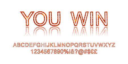 Gold alphabetic fonts and numbers on a black background. Vector illustrationのイラスト素材