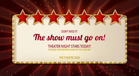 Retro frame with 7 stars and spots and blank billboard. Vector illustration. On the background of a red curtain.のイラスト素材