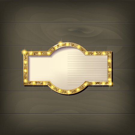 Frame cinema on wooden background. Retro light sign. Vintage style banner. Vector illustrationのイラスト素材