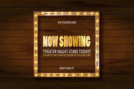 Square glowing frame on on wooden background in retro style. Vector illustrationのイラスト素材