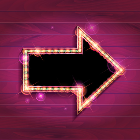 Vector marquee arrow symbol. On the background of the pink wooden background. Vector illustrationのイラスト素材
