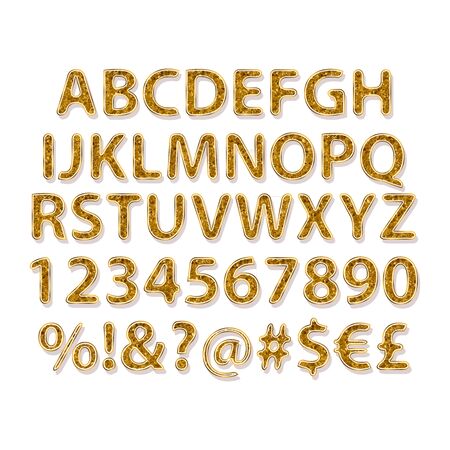 Gold Alphabetic fonts and numbers. Vestor illustrationのイラスト素材