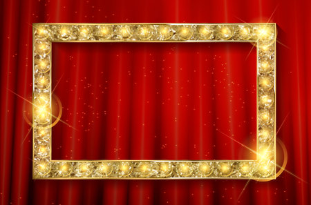 vector stage with red curtain, golden frame and transparent shadow. Flyers, invitation, posters, brochure, voucher discount Vector illustrationのイラスト素材