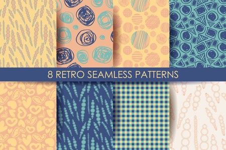 Retro different seamless patterns. Endless texture for wallpaper, fill, web page background, texture. Colorful geometric background.のイラスト素材
