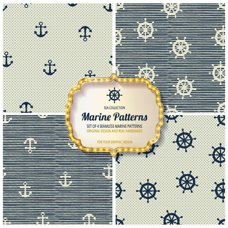 10 different Marine seamless patterns, Swatches, vector, Endless texture can be used for wallpaper, pattern fills, web page,background,surfaceのイラスト素材