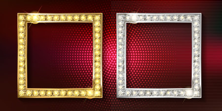 Set of gold with silver frame. Isolated on dark background. Vector illustration.のイラスト素材