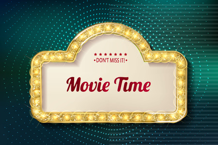 Movie time cinema premiere poster design. Shining retro light frame, vector illustration.のイラスト素材