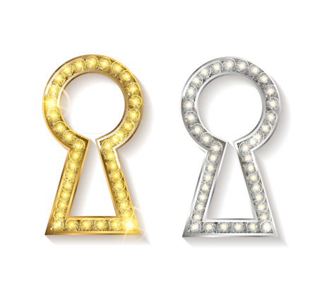 Set of keyholes of metal. Gold, silver. Vector silhouettesのイラスト素材
