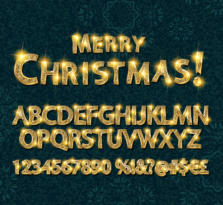 Merry Christmas with Golden Letters and Numbers. On a dark background. Easy to edit. Vector illustrationのイラスト素材