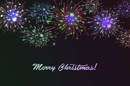Merry christmas season greetings with colorful fireworks design.のイラスト素材