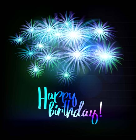 Happy birthday fireworks greeting card with. Vector illustrationのイラスト素材