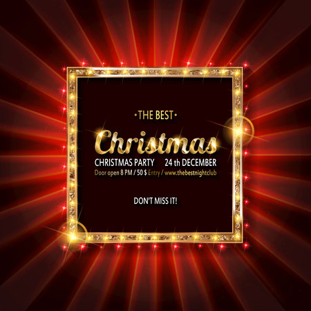 Invitation for Christmas party poster banner and card design template. With three golden stars in  retro cinematic styleのイラスト素材