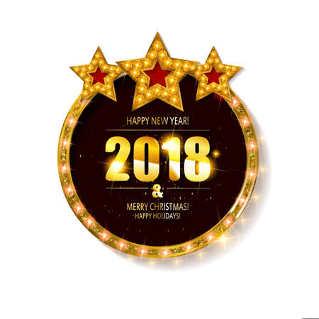 Christmas banner with light bulbs. Merry Christmas greetings card with Christmas holly. Christmas and new year background for design for banners, flyers, Invitations, cards. On a white backgroundのイラスト素材