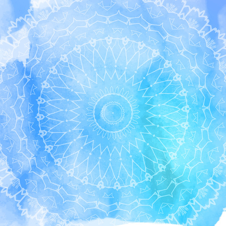 Beautiful vector hand drawn Indian ornament mandala on grunge background in watercolor style. Can be used to print on the phone, to create a poster, tattoo, yoga Mat.のイラスト素材