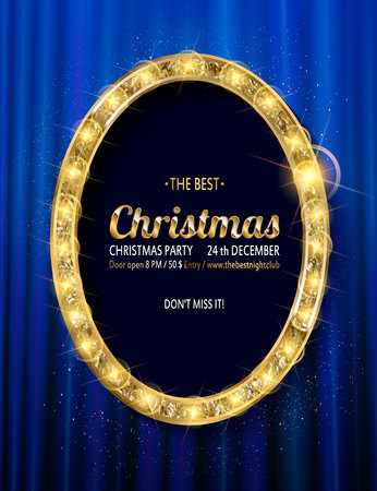 Invitation merry christmas party poster banner and card design template.Happy holiday and new year glass ball theme concept. In the retro cinematic styleのイラスト素材