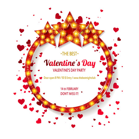 Valentine's day party. Retro light banner.Valentine's card. Vector illustration. Vintage banner on white background.のイラスト素材