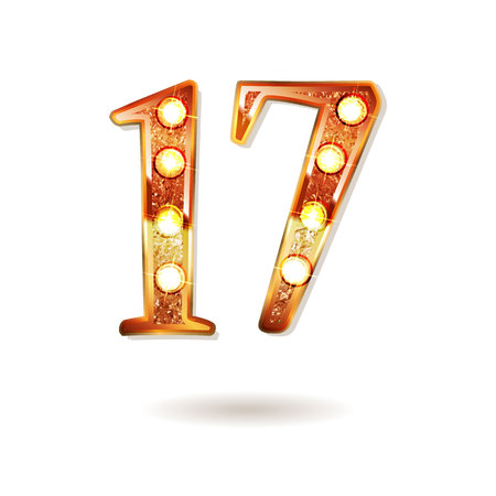 Celebrating of 17 years anniversary, logotype golden colored isolated on white background. Vector illustrationのイラスト素材
