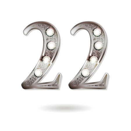 22nd silver anniversary icon, 22 years birthday celebration. Isolated on white background.のイラスト素材