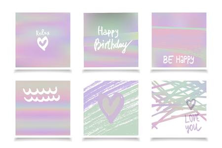 Hologram bright colorful backgrounds set. Vector mesh template. Design for greeting card, report, cover, book, print,posterのイラスト素材