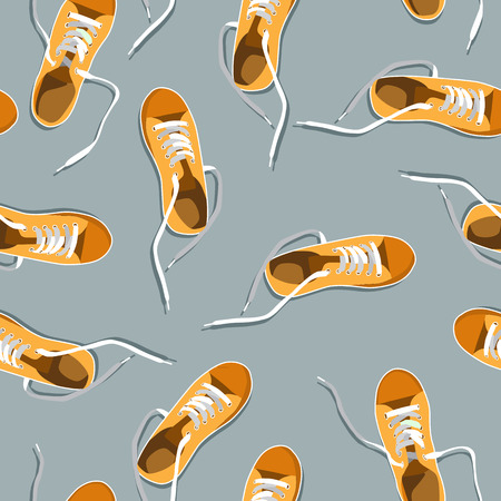 Pictures of colored sneakers. Vector seamless pattern with fashion footwear shoelace illustrationのイラスト素材