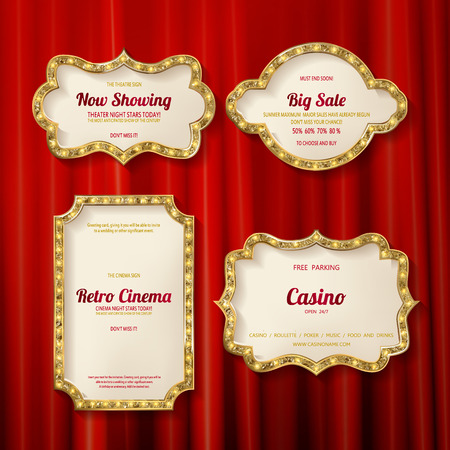 Set of brochures in retro style. Vector illustration. Retro light frames.のイラスト素材