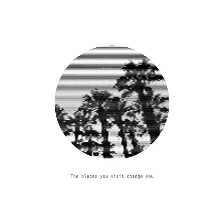 Motivational picture of travel. Black and white graphic palm logo.. Vector illustrationのイラスト素材