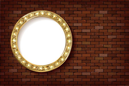 3D render Marquee light circle board sign on brick wall backgroud. Vector illustrationのイラスト素材