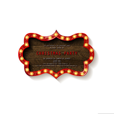 Invitation merry christmas party poster. on wooden background. Vector illustrationのイラスト素材