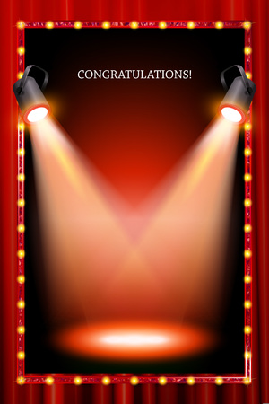 vertical frame with lights in the background of a red curtain. Vector illustrationのイラスト素材