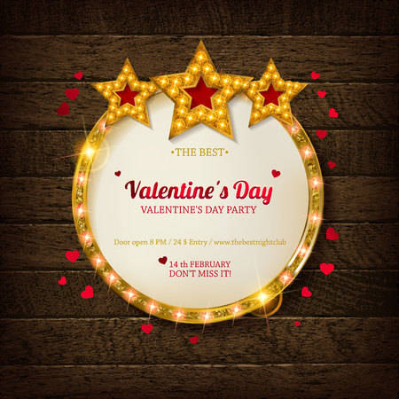 Valentine s day background with bright lights. on wooden background. Vector illustrationのイラスト素材