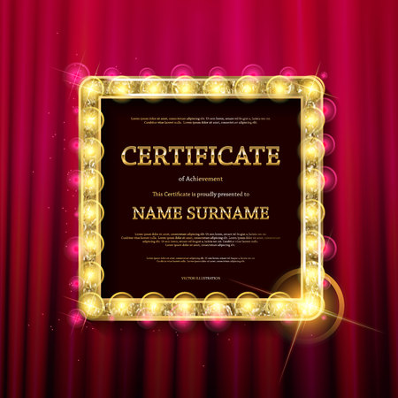 Certificate Diploma of completion. Dark template. Useful deed, certificate of appreciation, achievement, completion, excellence, attendance design, award Vector illustrationのイラスト素材