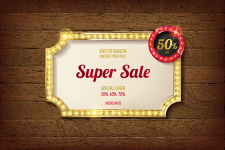 Big discount frame on wooden background. Vector illustrationのイラスト素材