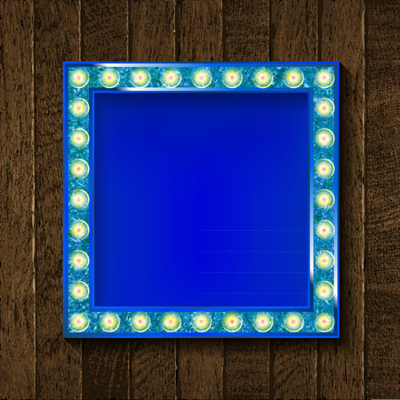 Square glowing frame on on wooden background in retro style. Vector illustrationのイラスト素材