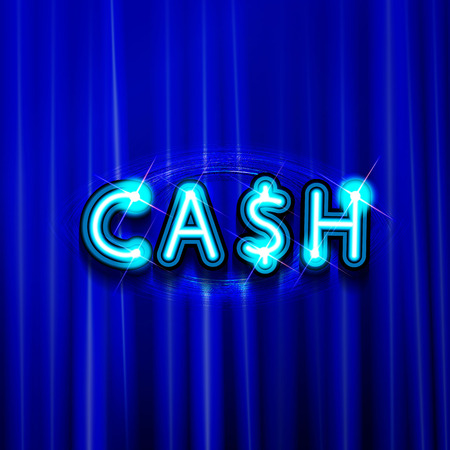 Neon sign cash is on the background of the curtain. Vector illustrationのイラスト素材