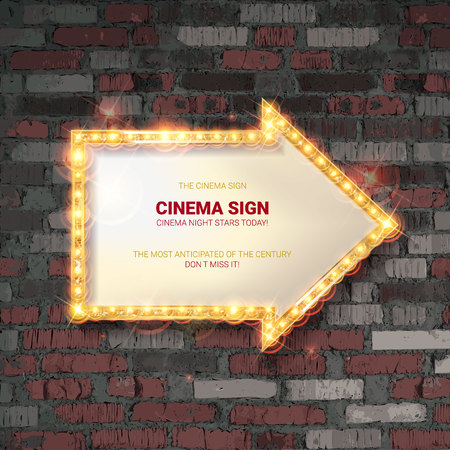 Retro banner image. Gold frame in the shape of an arrow on the background of vintage brick wall. Vector illustrationのイラスト素材