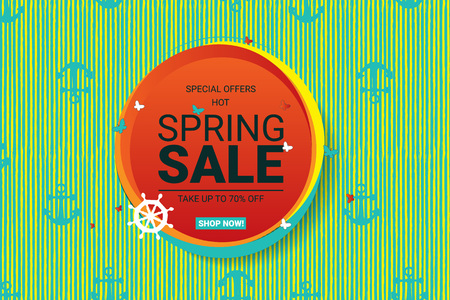 Spring sale. Main label with percent stickers. banner in a marine style. Vector illustrationのイラスト素材