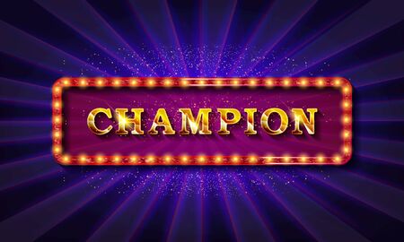 The inscription champion in a glowing retro frame. Vector Illustrationのイラスト素材