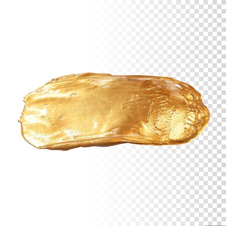 Gold hand drawn paint brush stroke isolated on transparent background. Abstract vector golden acrylic smear spot. High detailed gold glittering textured paint brushstrokeのイラスト素材