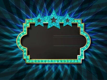 Gold frame with light bulbs on the background of the scene. Vector illustrationのイラスト素材