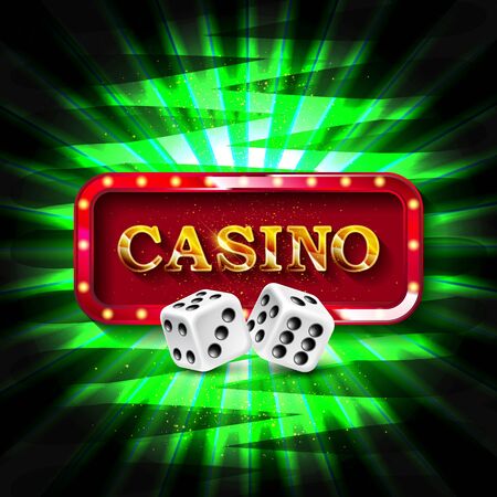 Shining sign Casino banner illuminated by spotlights. Vector illustration.のイラスト素材