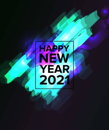 Abstract colored firework on a black background with happy new year 2021, selective focus.のイラスト素材