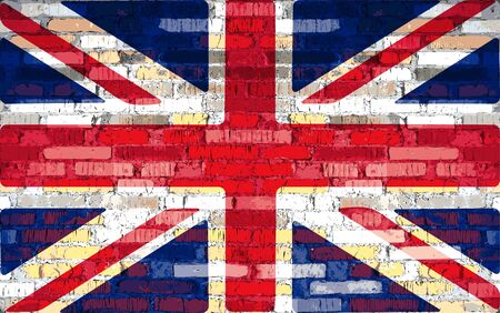 Union flag on a brick wall background. Vector illustrationのイラスト素材
