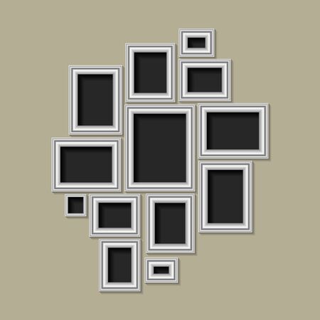 A set of silver photo frames. On a pastel background. Vector illustrationのイラスト素材