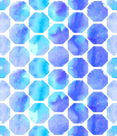 Morrocan ornament of blue colors on white background. watercolor seamless pattern. Riverside and Airy Blue.のイラスト素材