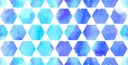 Morrocan ornament of blue colors on white background. watercolor seamless pattern. Riverside and Airy Blue.のイラスト素材